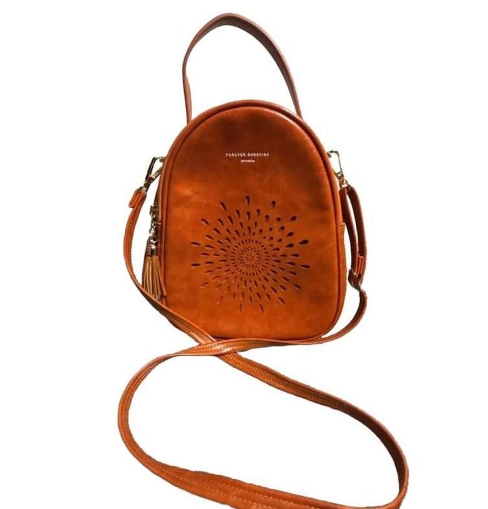 Aphison Forever Sunshine Orange Vegan Leather Mini Backpack Purse Sunburst